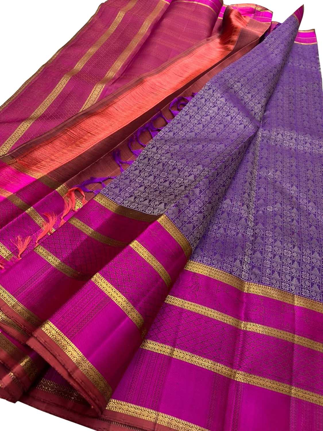 Purple Kanjeevaram Handloom Pure Silk Saree - Luxurion World