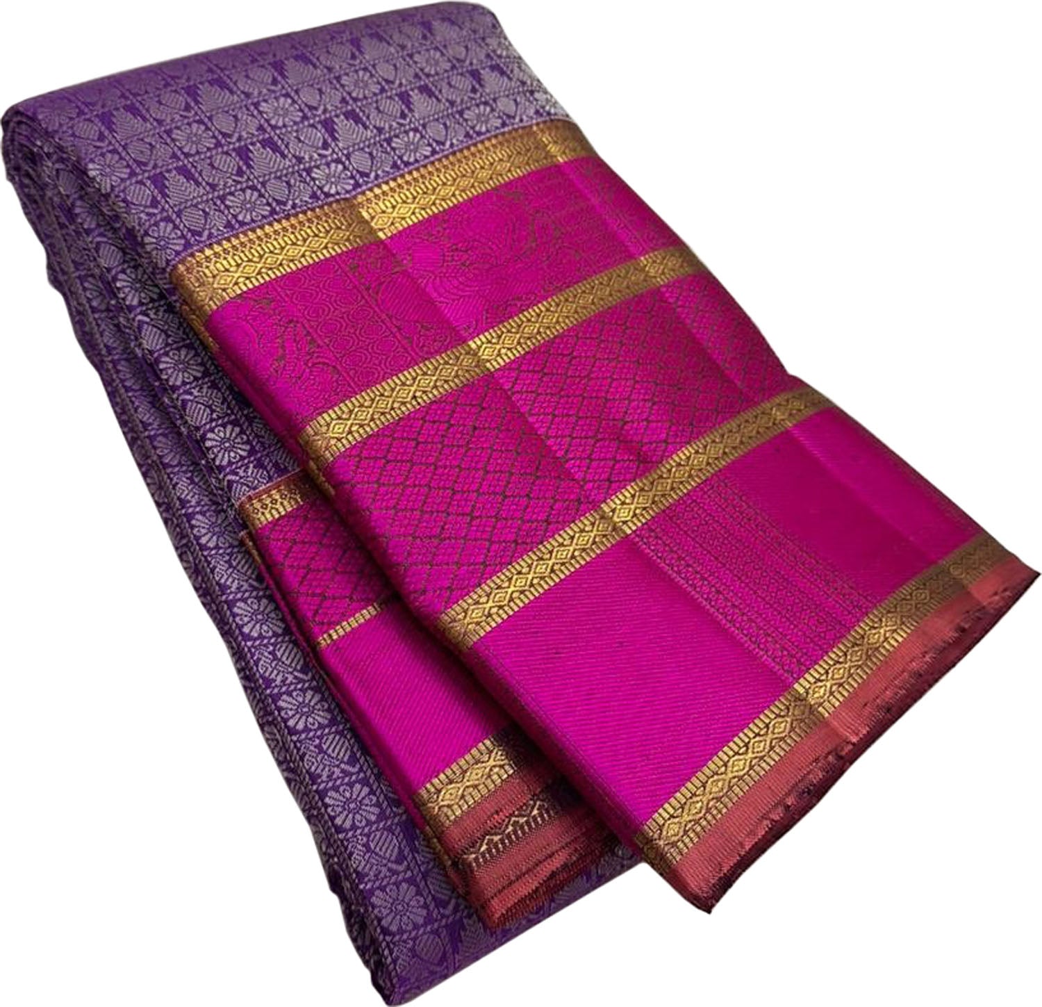 Purple Kanjeevaram Handloom Pure Silk Saree - Luxurion World