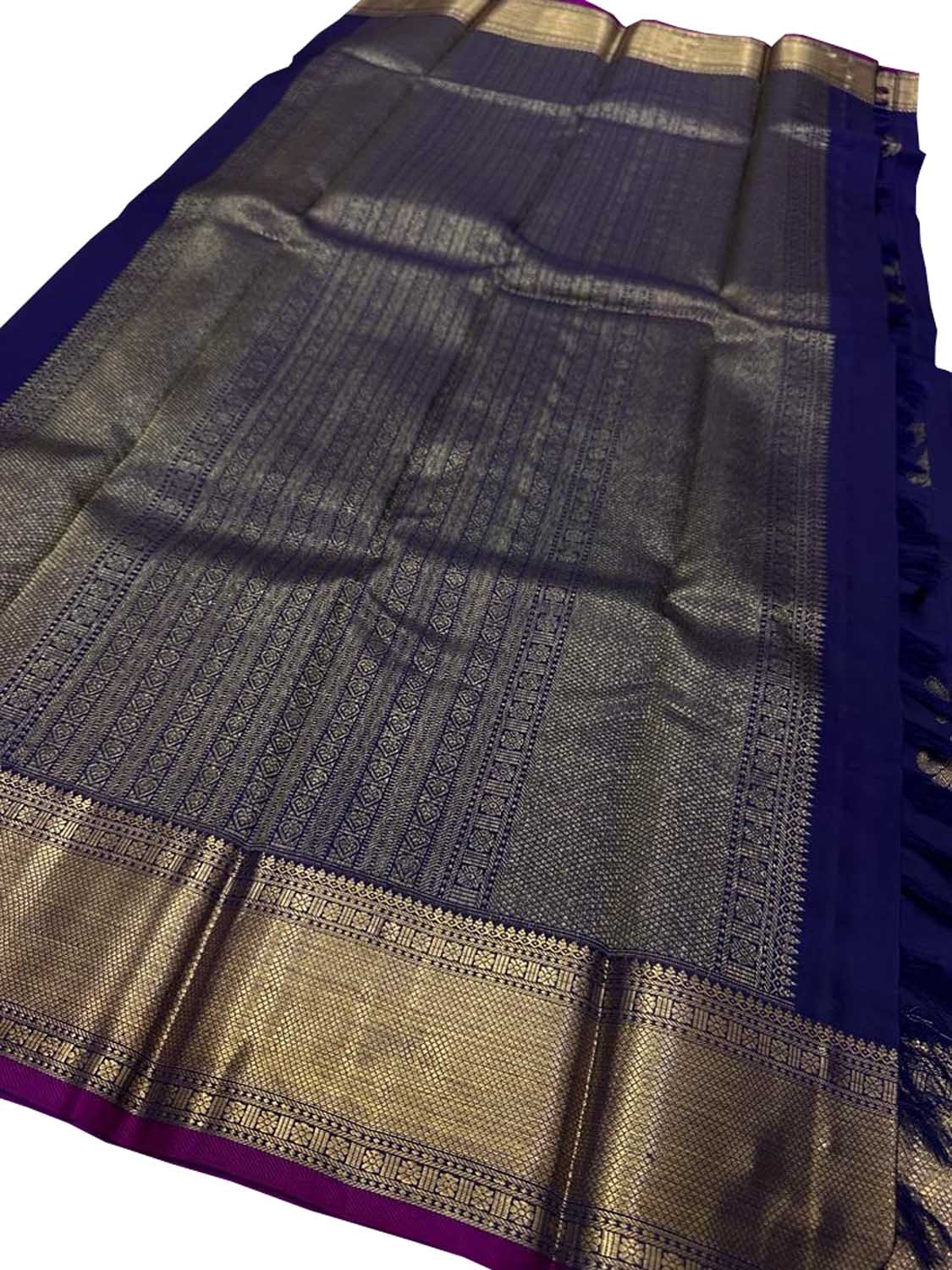 Blue Kanjeevaram Handloom Pure Silk Saree - Luxurion World