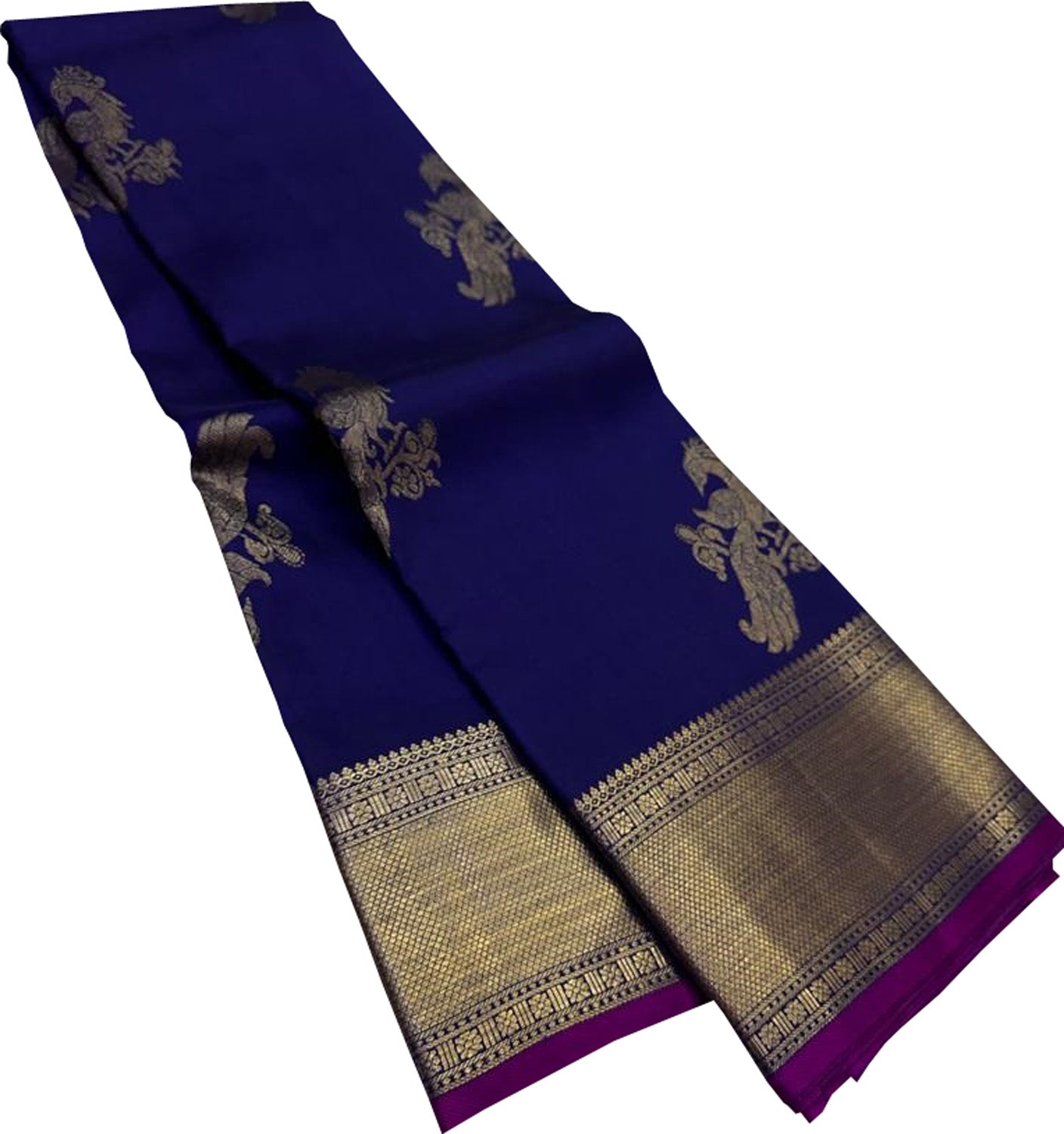 Blue Kanjeevaram Handloom Pure Silk Saree - Luxurion World