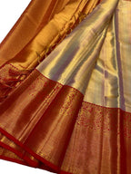 Golden Kanjeevaram Handloom Pure Silk Saree - Luxurion World