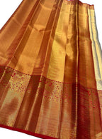 Golden Kanjeevaram Handloom Pure Silk Saree - Luxurion World