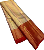 Golden Kanjeevaram Handloom Pure Silk Saree - Luxurion World