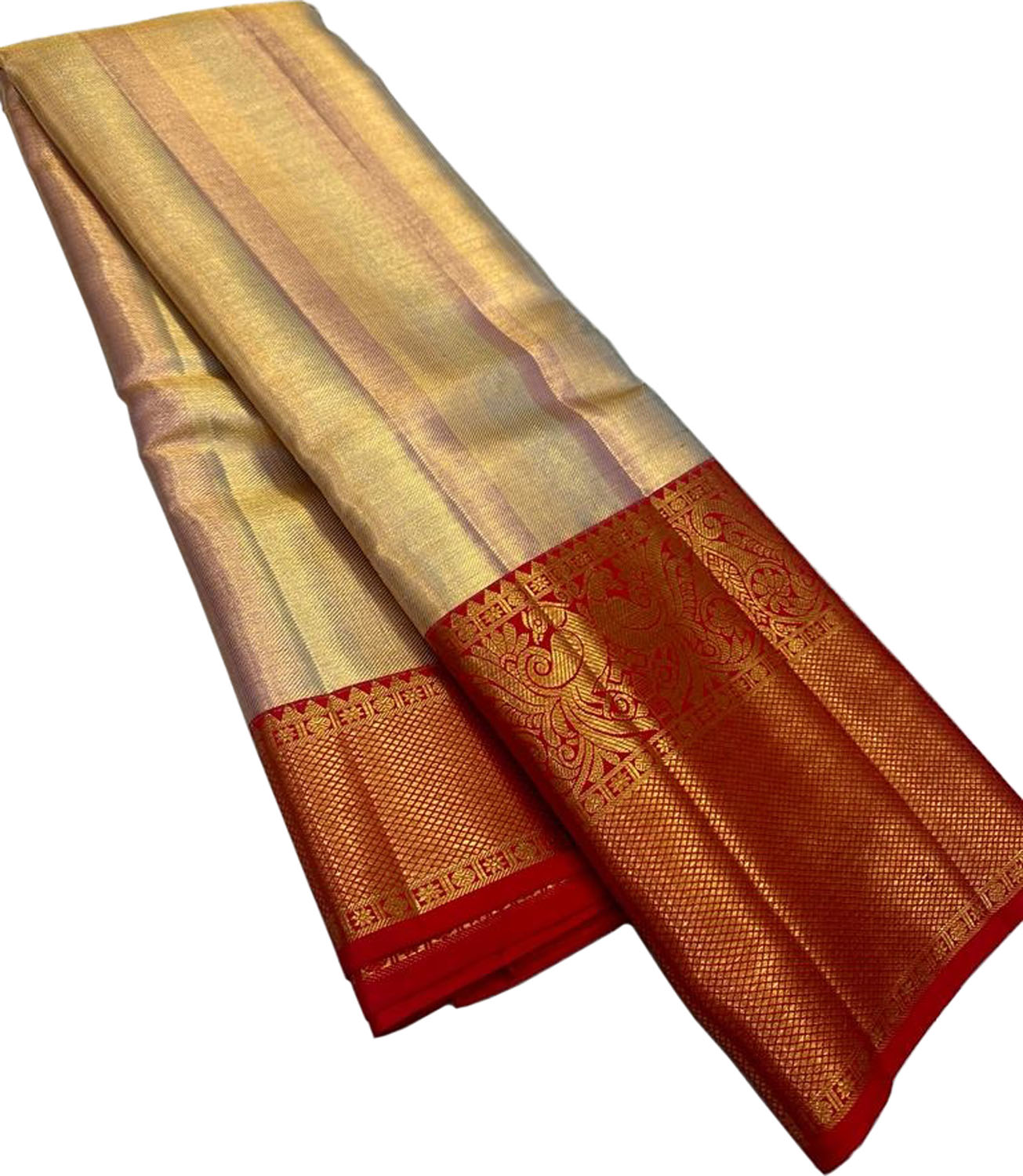 Golden Kanjeevaram Handloom Pure Silk Saree - Luxurion World