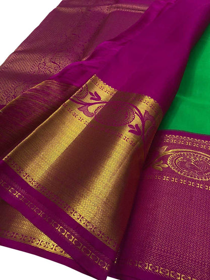 Elegant Green Kanjeevaram Silk Saree: Timeless Exquisiteness - Luxurion World