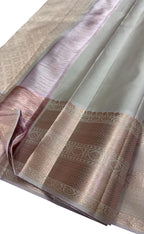 Elegant Grey Kanjeevaram Handloom Pure Silk Saree - Luxurion World