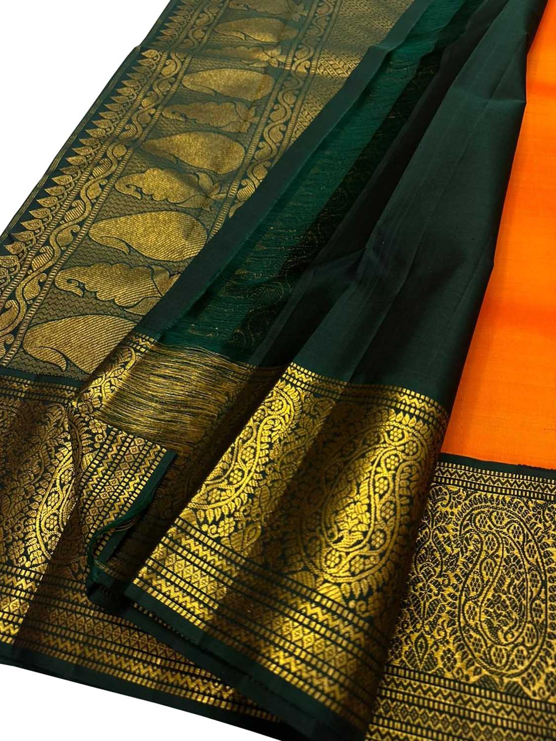 Exquisite Orange Kanjeevaram Handloom Pure Silk Saree: A Timeless Elegance - Luxurion World