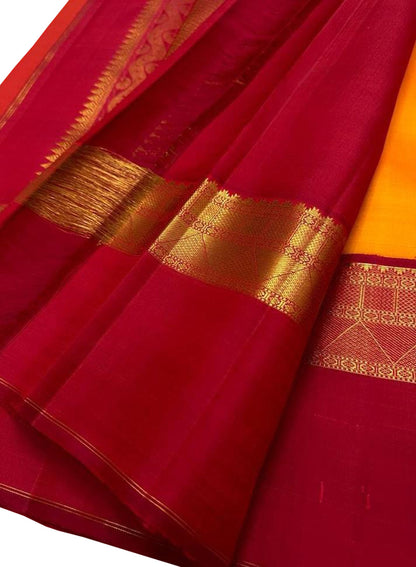 Exquisite Orange Kanjeevaram Handloom Pure Silk Saree: A Timeless Masterpiece - Luxurion World