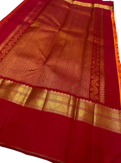 Exquisite Orange Kanjeevaram Handloom Pure Silk Saree: A Timeless Masterpiece - Luxurion World