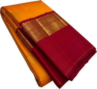 Exquisite Orange Kanjeevaram Handloom Pure Silk Saree: A Timeless Masterpiece - Luxurion World