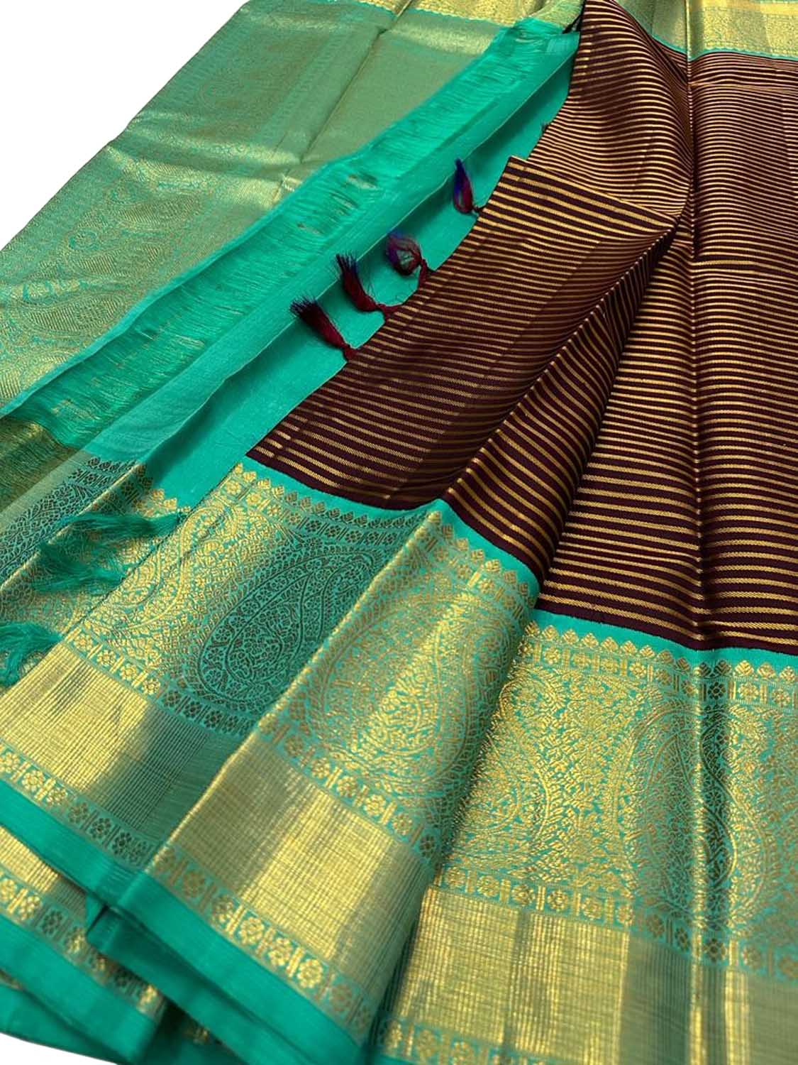 Elegant Brown Kanjeevaram Handloom Pure Silk Saree - Luxurion World