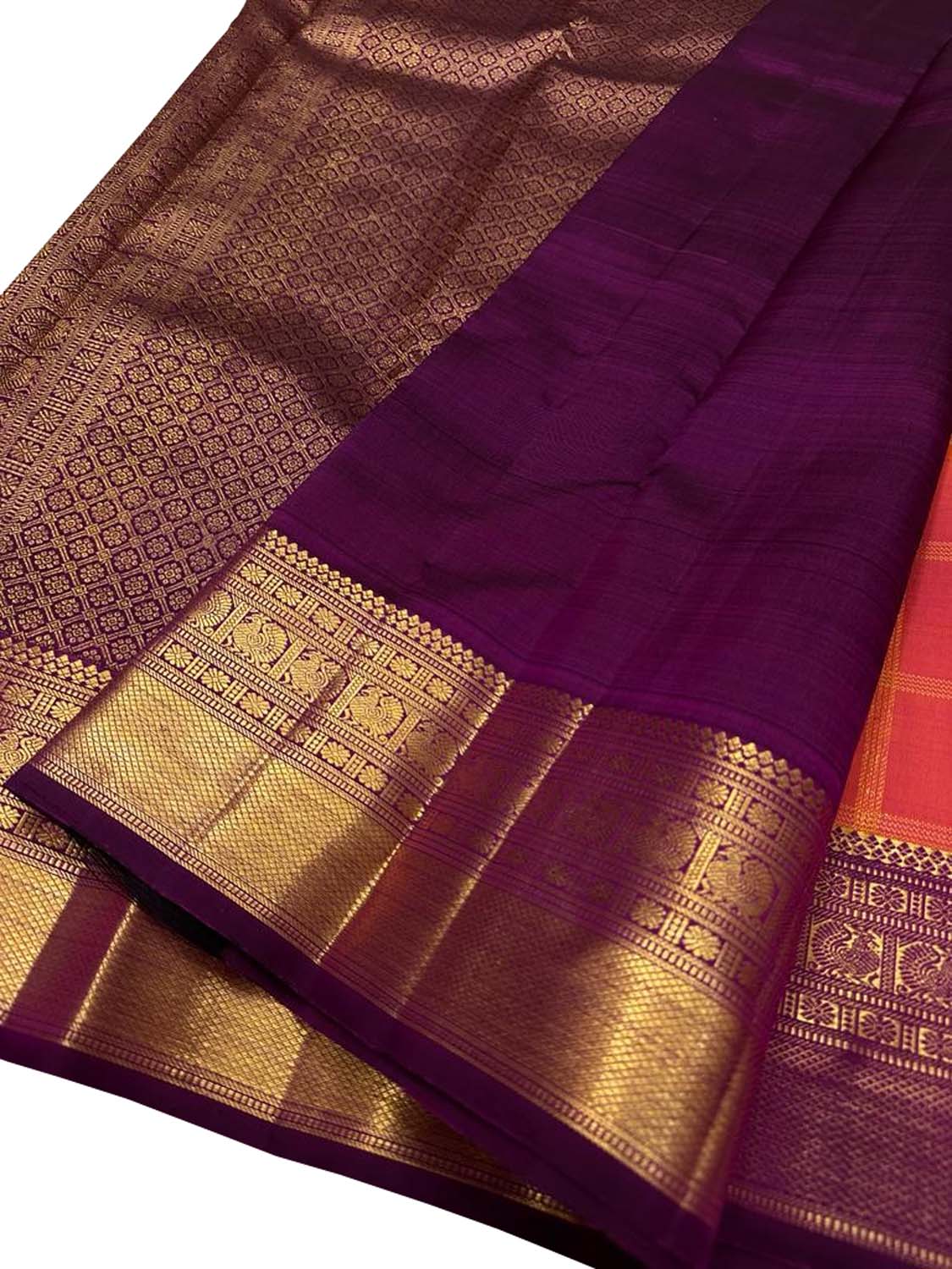 Vibrant Pink & Orange Kanjeevaram Handloom Silk Saree: Pure Elegance - Luxurion World