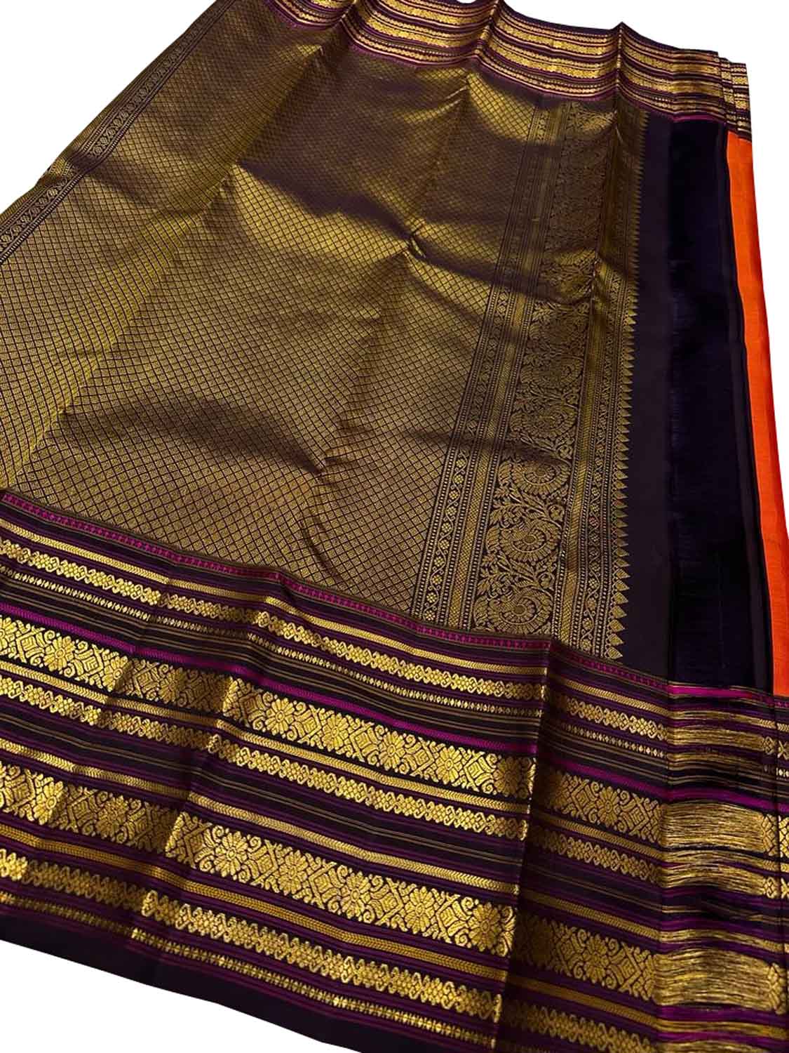 Vibrant Pink & Orange Kanjeevaram Handloom Silk Saree: Pure Elegance - Luxurion World