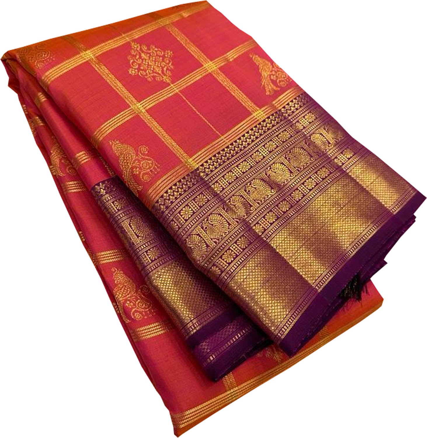 Vibrant Pink & Orange Kanjeevaram Handloom Silk Saree: Pure Elegance - Luxurion World