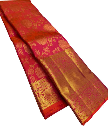 Exquisite Pink & Orange Kanjeevaram Handloom Pure Silk Saree - Luxurion World