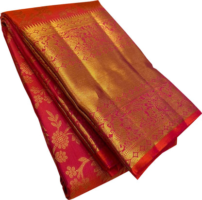 Exquisite Pink & Orange Kanjeevaram Handloom Pure Silk Saree - Luxurion World