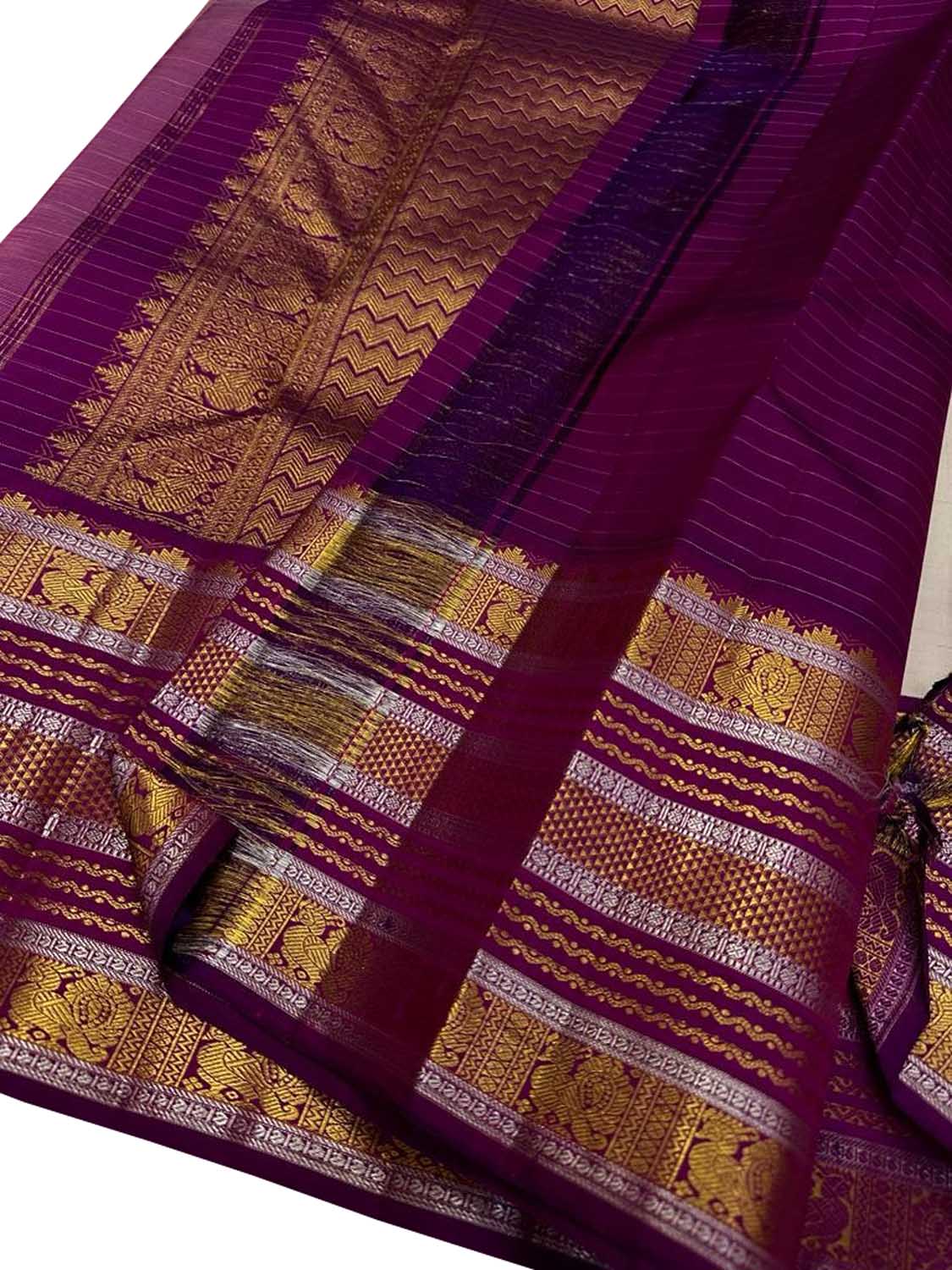 Elegant Off White Kanjeevaram Handloom Pure Silk Saree - Luxurion World
