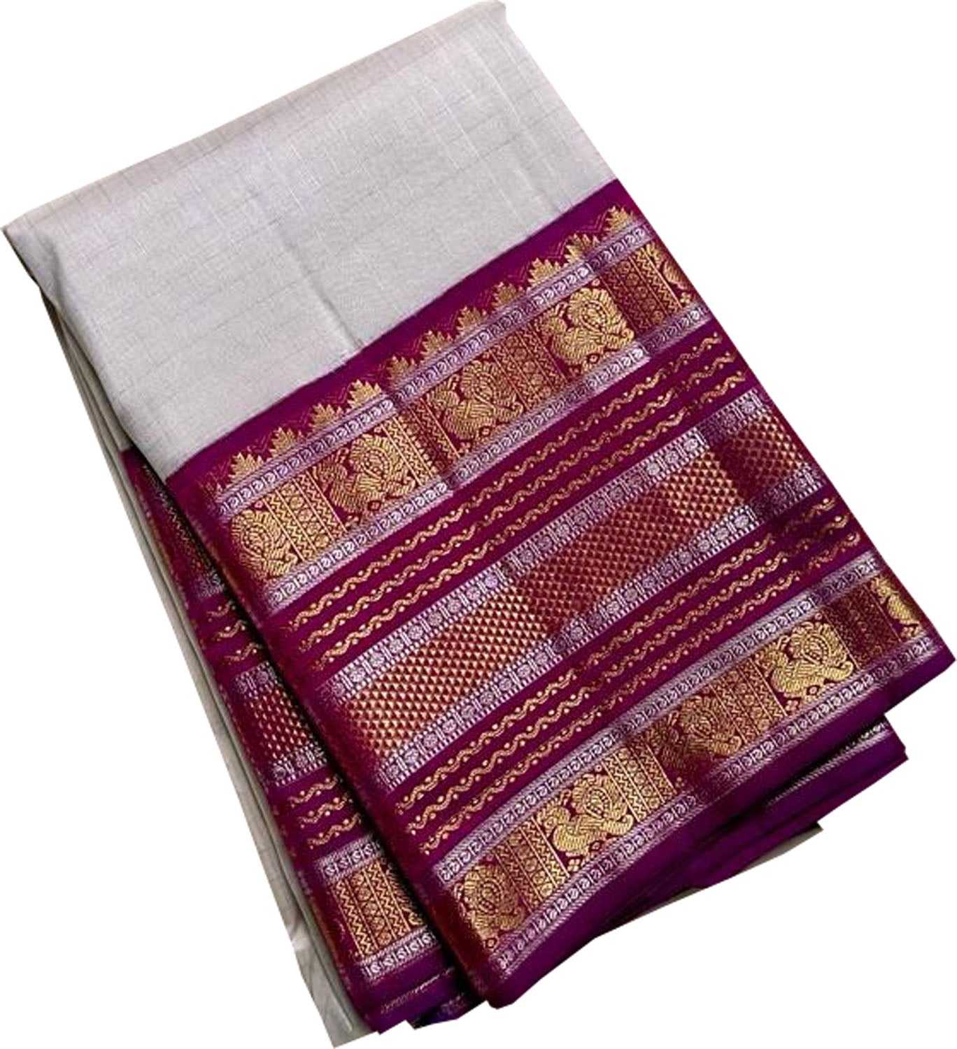 Elegant Off White Kanjeevaram Handloom Pure Silk Saree - Luxurion World