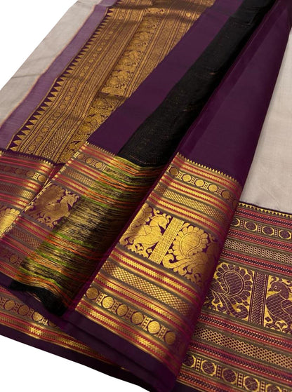 Elegant Grey Kanjeevaram Handloom Pure Silk Saree - Luxurion World