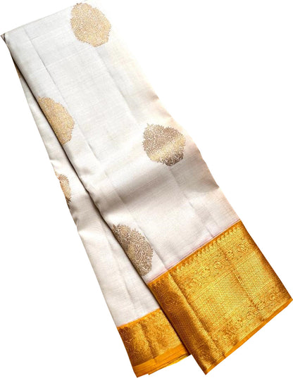 Elegant Off White Kanjeevaram Handloom Pure Silk Saree - Luxurion World
