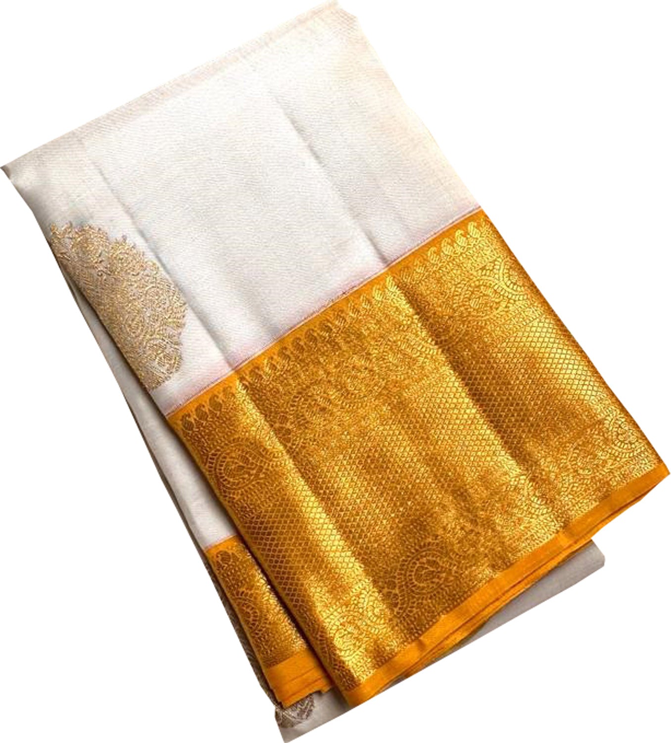Elegant Off White Kanjeevaram Handloom Pure Silk Saree - Luxurion World