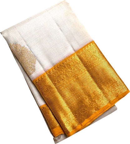 Elegant Off White Kanjeevaram Handloom Pure Silk Saree - Luxurion World
