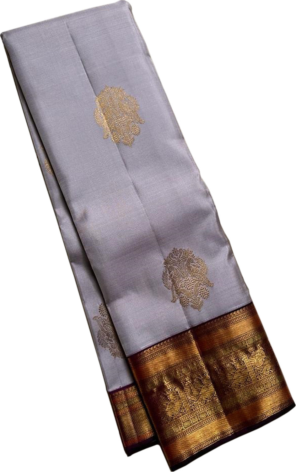 Elegant Grey Kanjeevaram Handloom Pure Silk Saree - Luxurion World