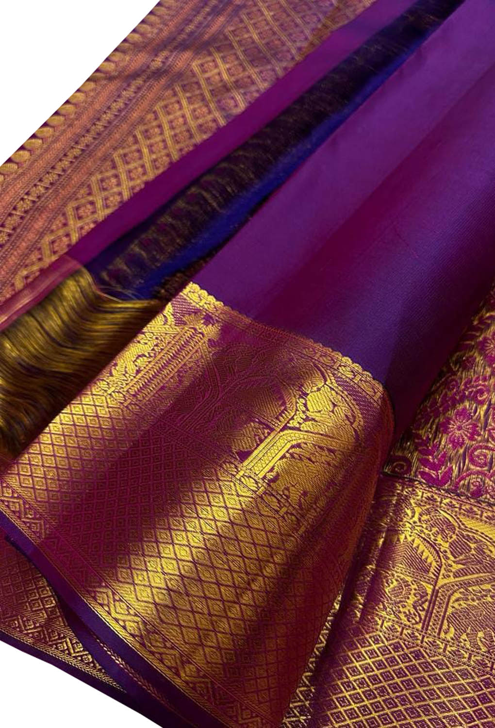 Purple Kanjeevaram Handloom Pure Silk Saree - Luxurion World