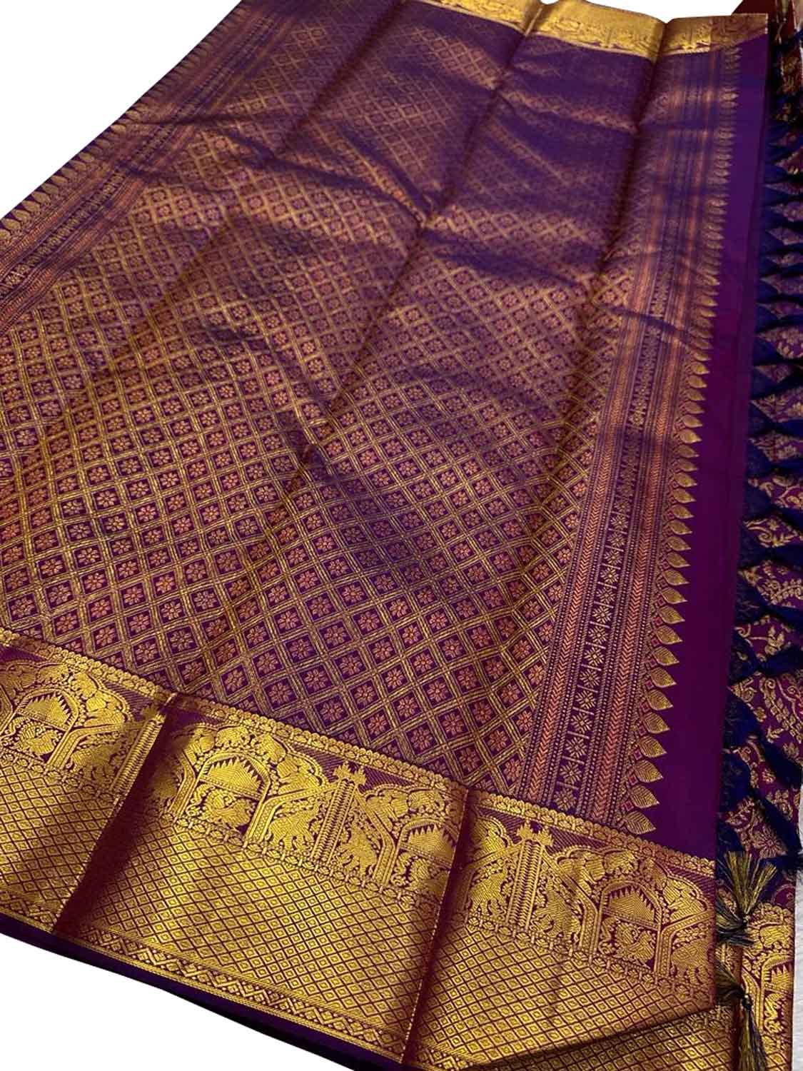 Purple Kanjeevaram Handloom Pure Silk Saree - Luxurion World
