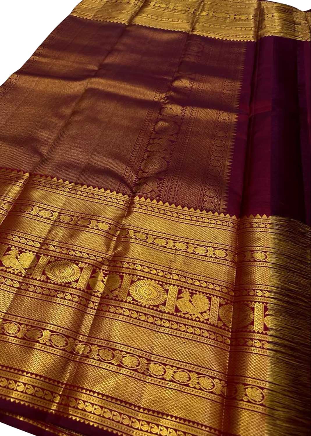 Elegant Maroon Kanjeevaram Handloom Pure Silk Saree - Luxurion World