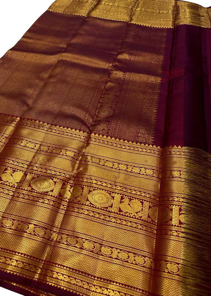 Elegant Maroon Kanjeevaram Handloom Pure Silk Saree - Luxurion World