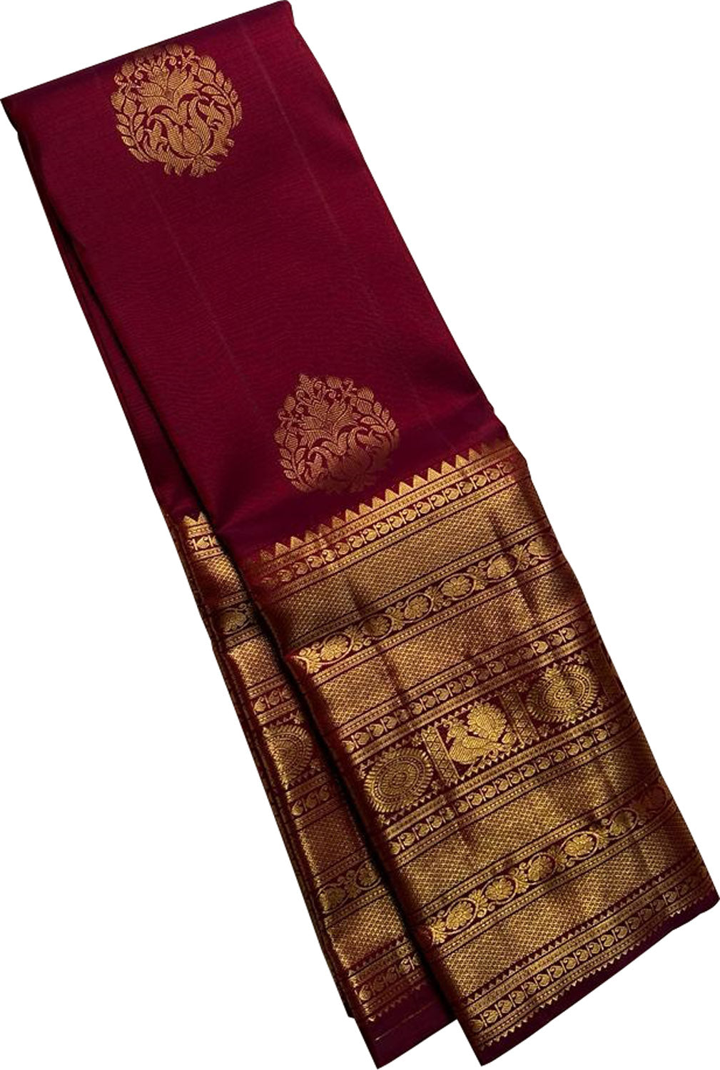 Elegant Maroon Kanjeevaram Handloom Pure Silk Saree - Luxurion World