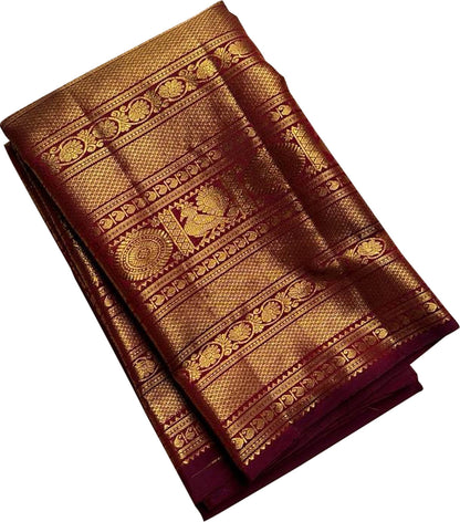 Elegant Maroon Kanjeevaram Handloom Pure Silk Saree - Luxurion World