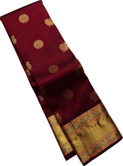 Elegant Maroon Kanjeevaram Handloom Pure Silk Saree - Luxurion World