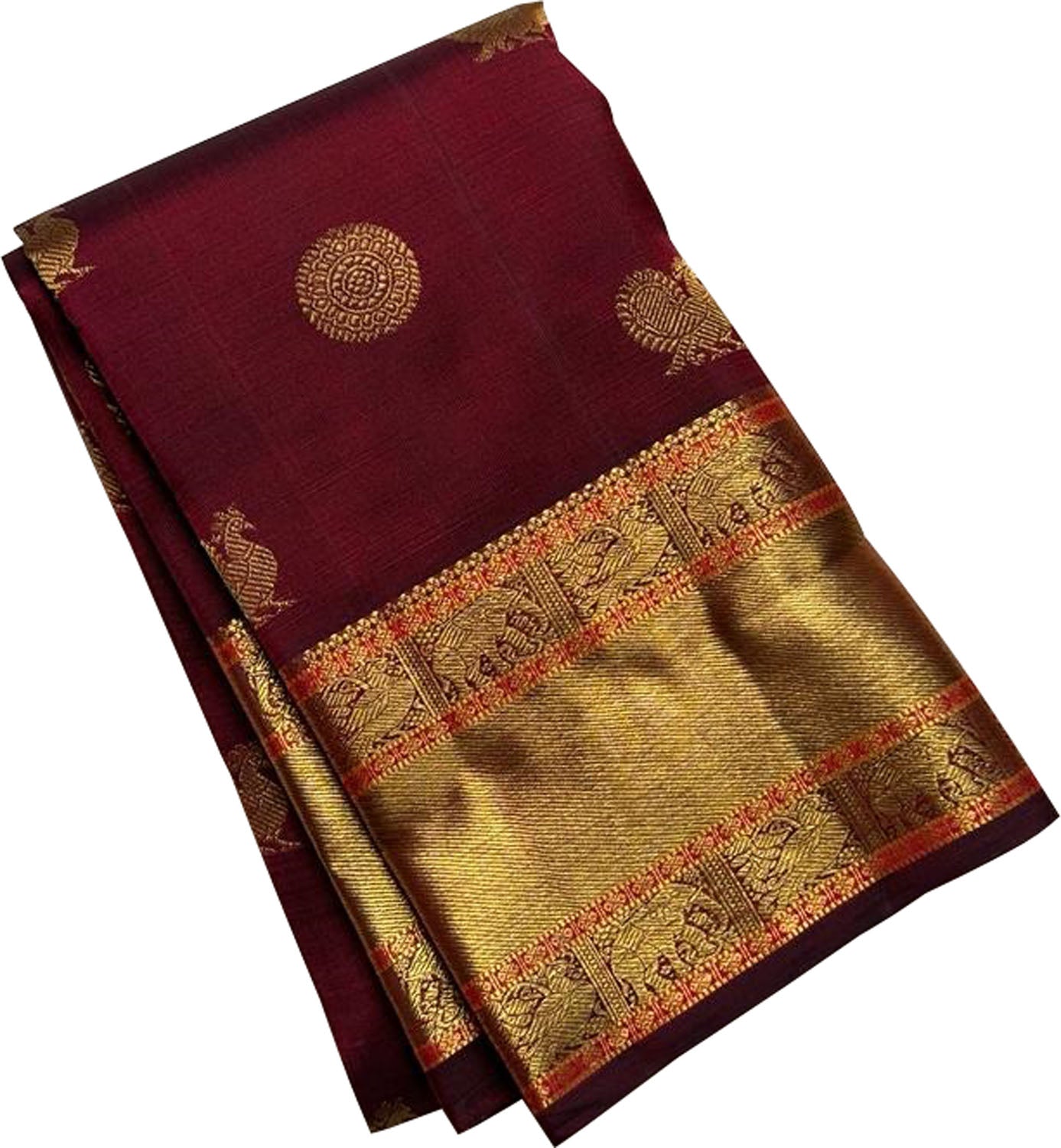Elegant Maroon Kanjeevaram Handloom Pure Silk Saree - Luxurion World