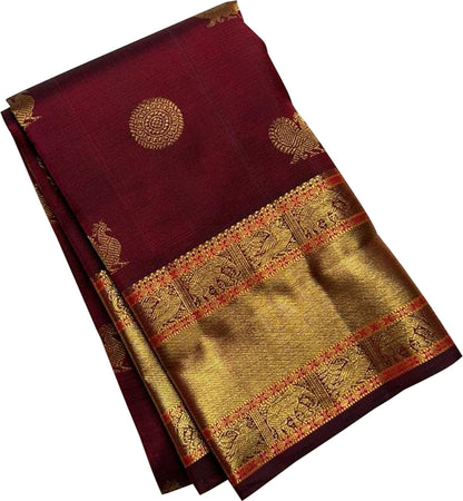 Elegant Maroon Kanjeevaram Handloom Pure Silk Saree - Luxurion World