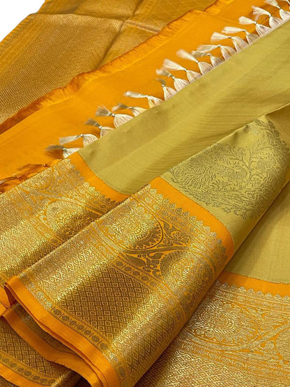 Exquisite Yellow Kanjeevaram Handloom Pure Silk Saree: Timeless Elegance - Luxurion World