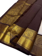 Exquisite Off White Kanjeevaram Handloom Pure Silk Saree: Timeless Elegance - Luxurion World