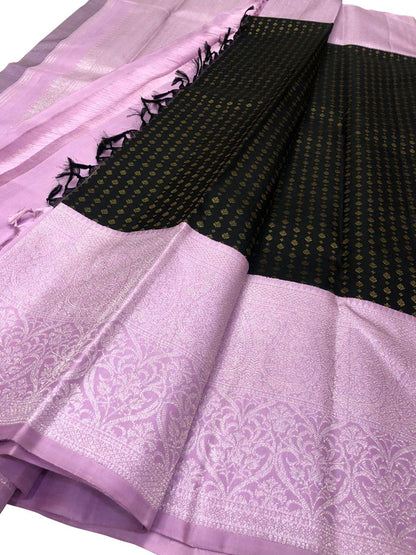 Elegant Black Kanjeevaram Handloom Pure Silk Saree - Luxurion World