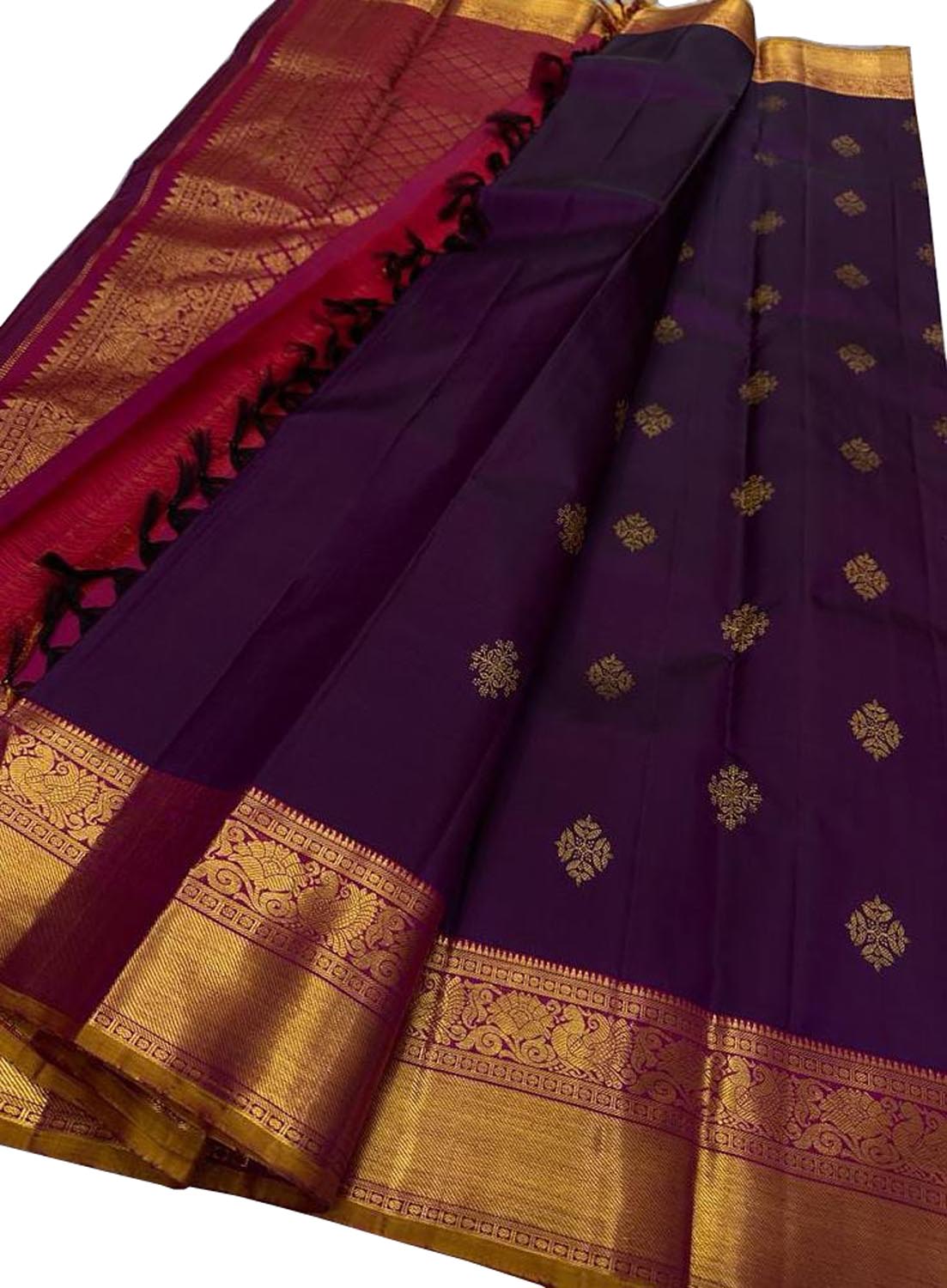 Elegant Purple Kanjeevaram Handloom Pure Silk Saree - Luxurion World