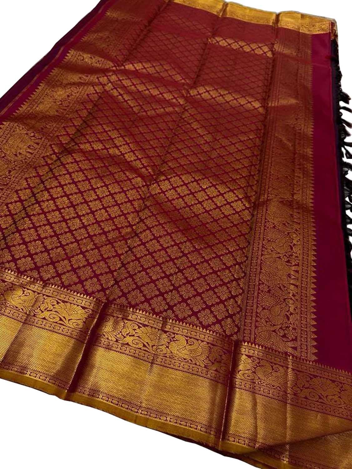 Elegant Purple Kanjeevaram Handloom Pure Silk Saree - Luxurion World