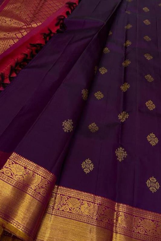 Elegant Purple Kanjeevaram Handloom Pure Silk Saree - Luxurion World