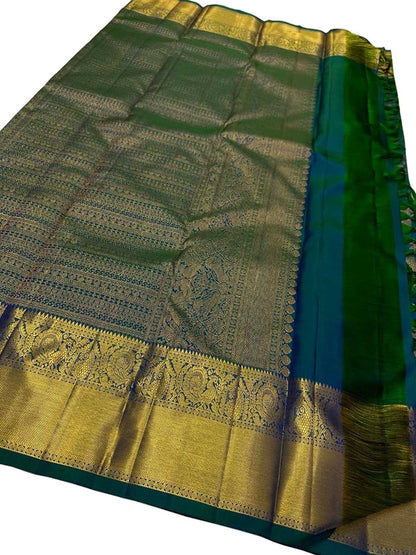 Exquisite Green Kanjeevaram Handloom Pure Silk Saree: Timeless Elegance - Luxurion World