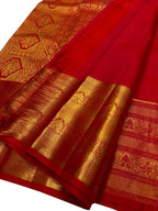 Exquisite Red Kanjeevaram Handloom Pure Silk Saree: Timeless Elegance - Luxurion World