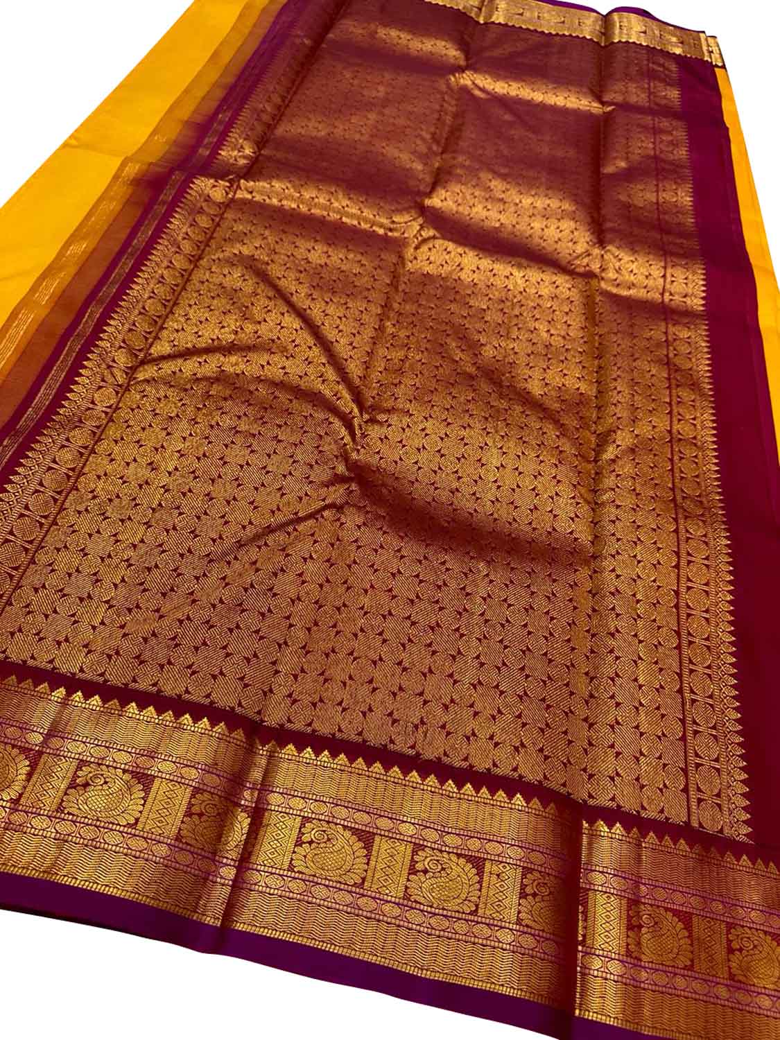 Exquisite Yellow Kanjeevaram Handloom Pure Silk Saree: Timeless Elegance - Luxurion World
