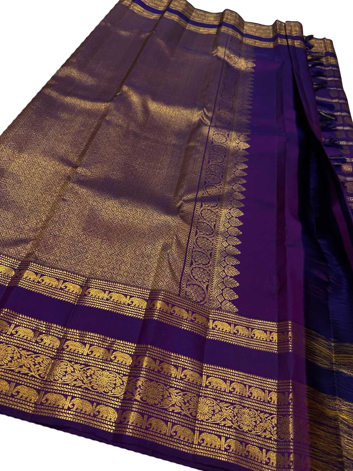 Elegant Purple Kanjeevaram Handloom Pure Silk Saree - Luxurion World