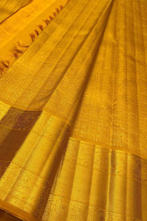Yellow Kanjeevaram Handloom Pure Silk Saree - Luxurion World