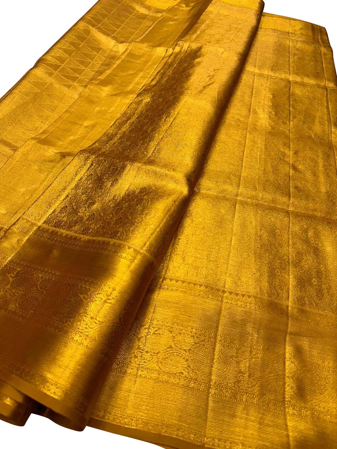 Exquisite Golden Kanjeevaram Pure Silk Saree - Luxurion World