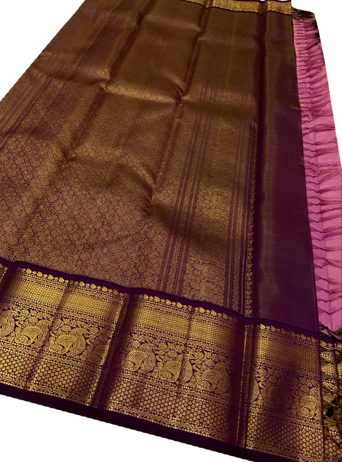 Exquisite Pink Handloom Kanjeevaram Silk Saree - Luxurion World
