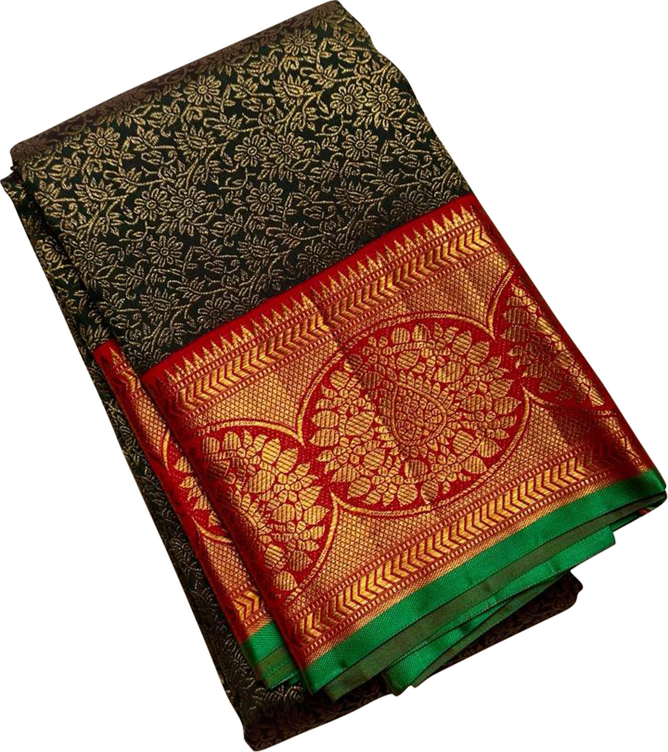 Green Handloom Kanjeevaram Pure Silk Saree - Elegant and Luxurious - Luxurion World